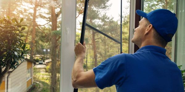 Smart home: man controlling blinds with app on his phone